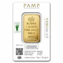 1 oz PAMP Suisse gold bar back — SUISSE 1 OUNCE FINE GOLD 999.9 with certificate