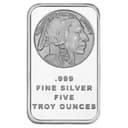 5 oz silver bar front — Buffalo design, .999 fine silver five troy ounces
