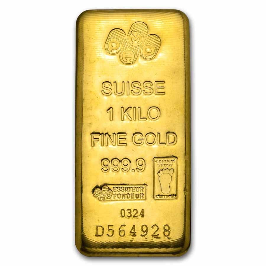 1 kilo PAMP Suisse gold bar front — SUISSE 1 KILO FINE GOLD 999.9