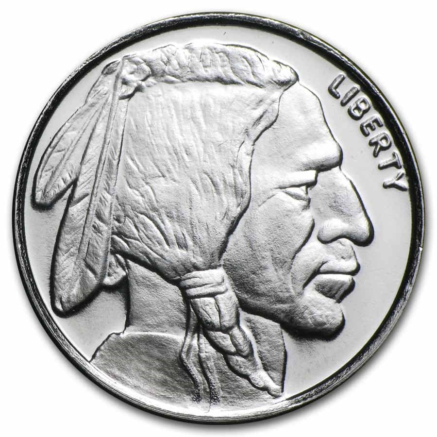 1 oz Silver Buffalo Round obverse — Native American Indian head profile with LIBERTY inscription