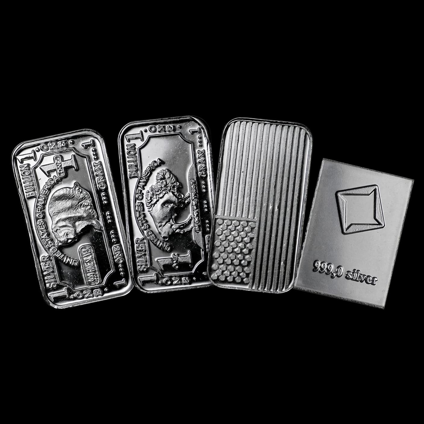 Assorted secondary-market silver bullion bars showing the style of pieces carried