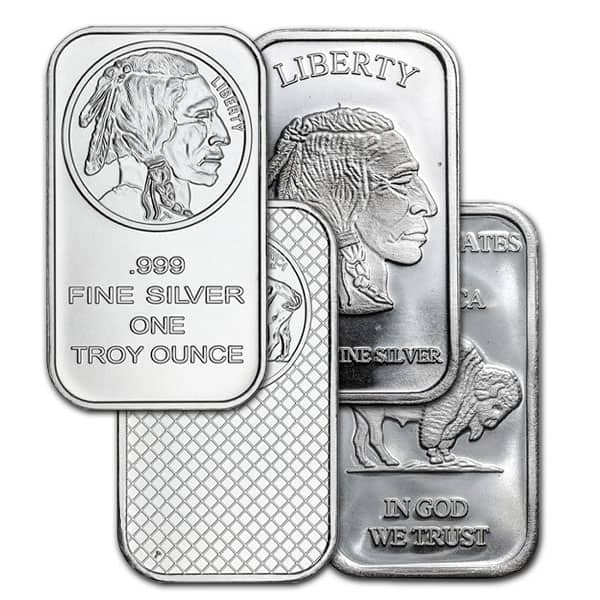 1 oz silver bar front — Buffalo design, .999 fine silver one troy ounce
