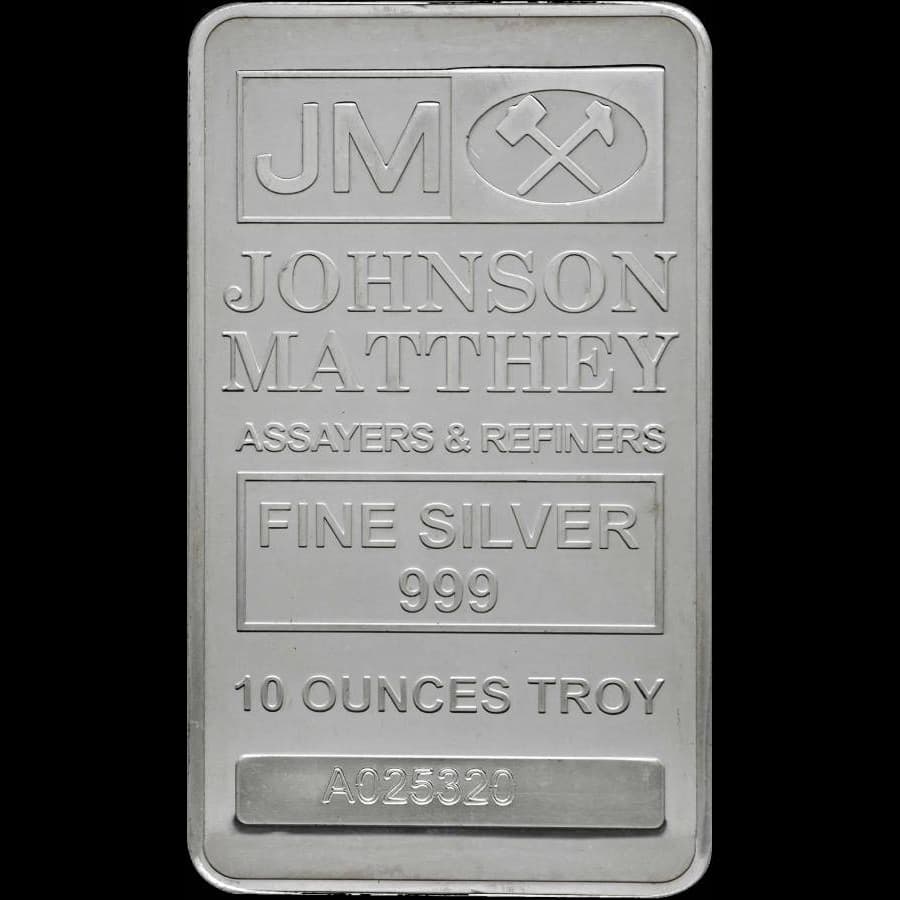 10 oz Johnson Matthey Silver Bar front