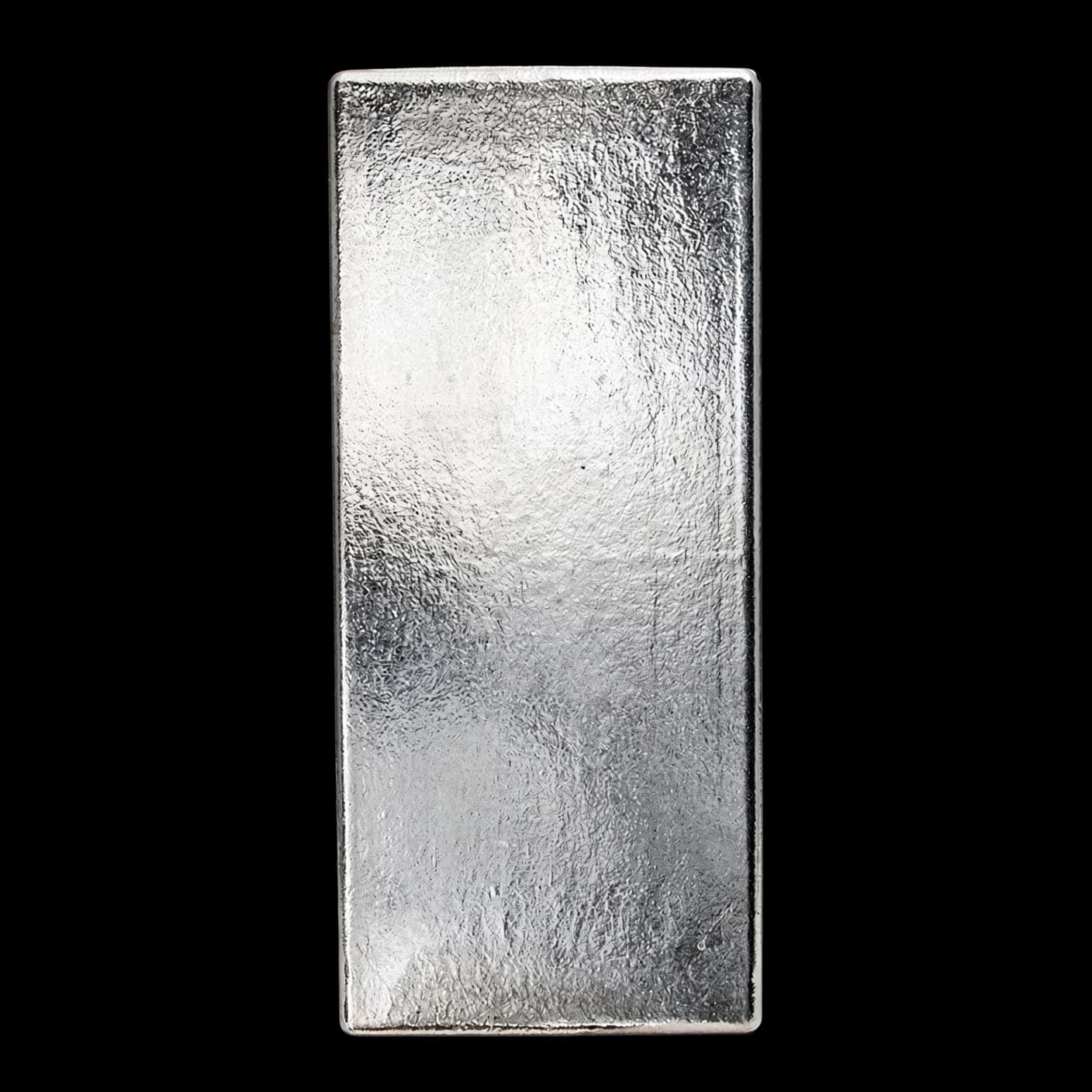 100 oz Royal Canadian Mint silver bar stamped with the RCM roundel, serial number, 100 tr. oz. and Ag 999.9 (reverse)