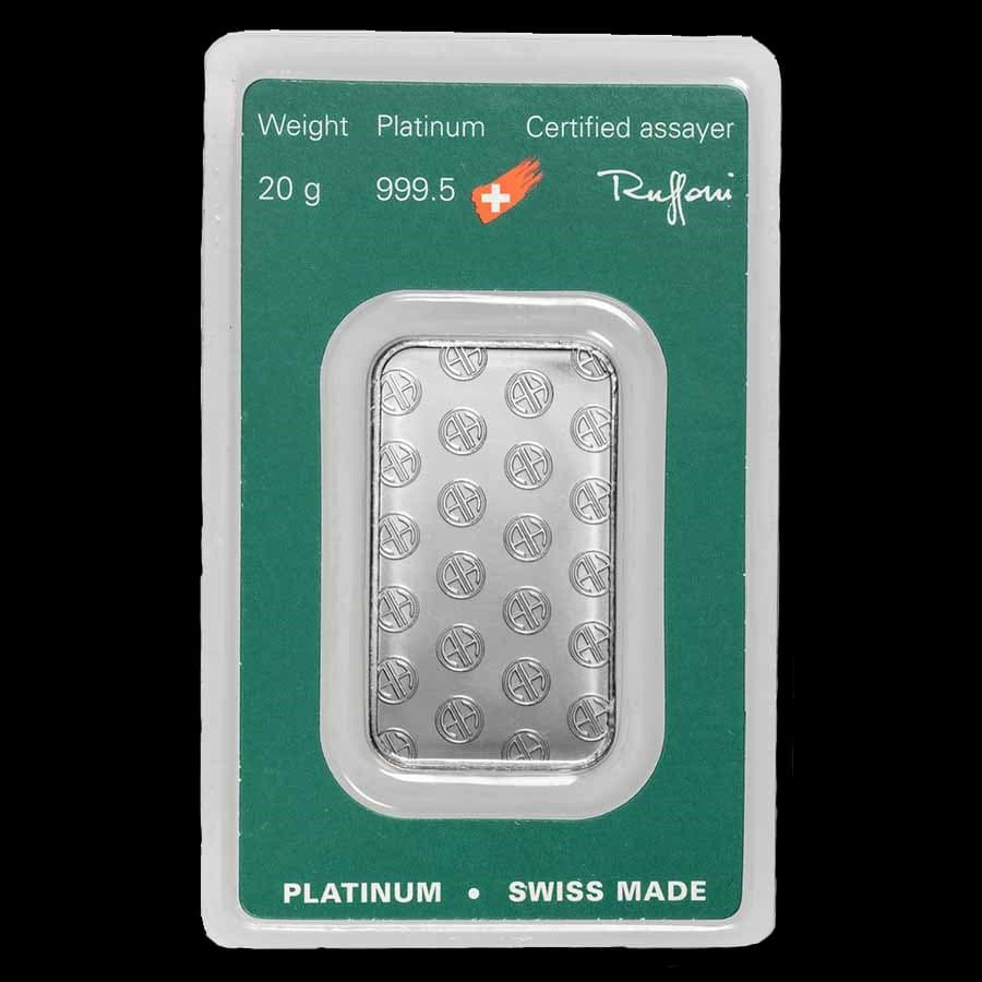 20 gram Argor-Heraeus platinum bar sealed in assay packaging (reverse)