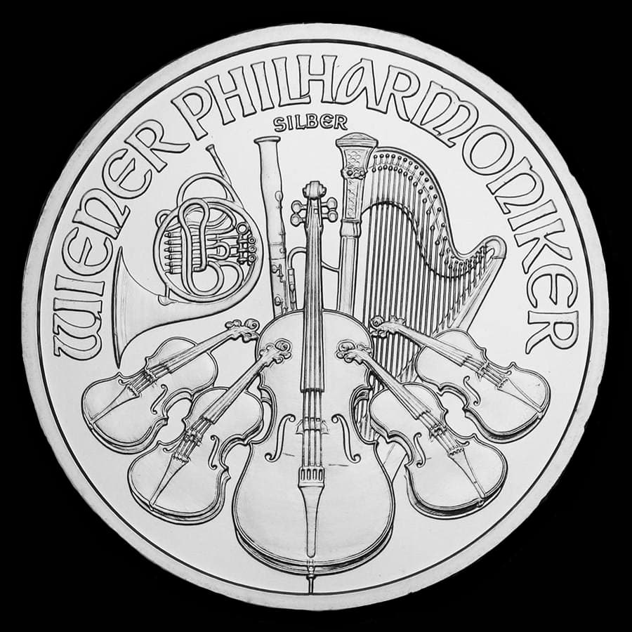 1 oz Austrian Silver Philharmonic obverse — orchestral instruments