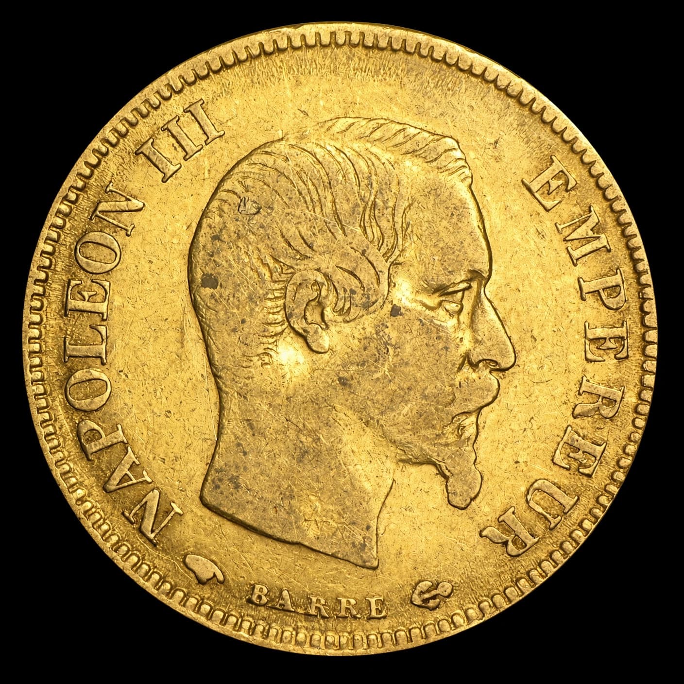 France gold 10 Francs obverse showing Napoleon III with the NAPOLEON III EMPEREUR legend
