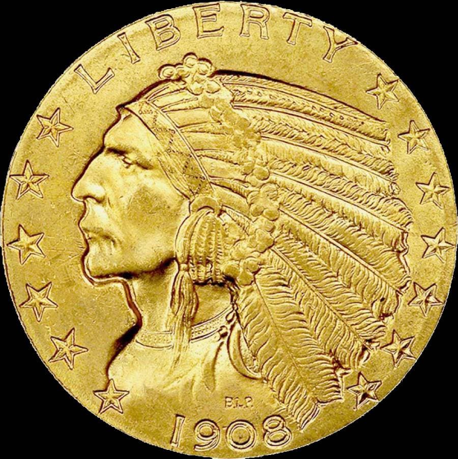 Indian Head $5 Half Eagle obverse with incuse Native American portrait