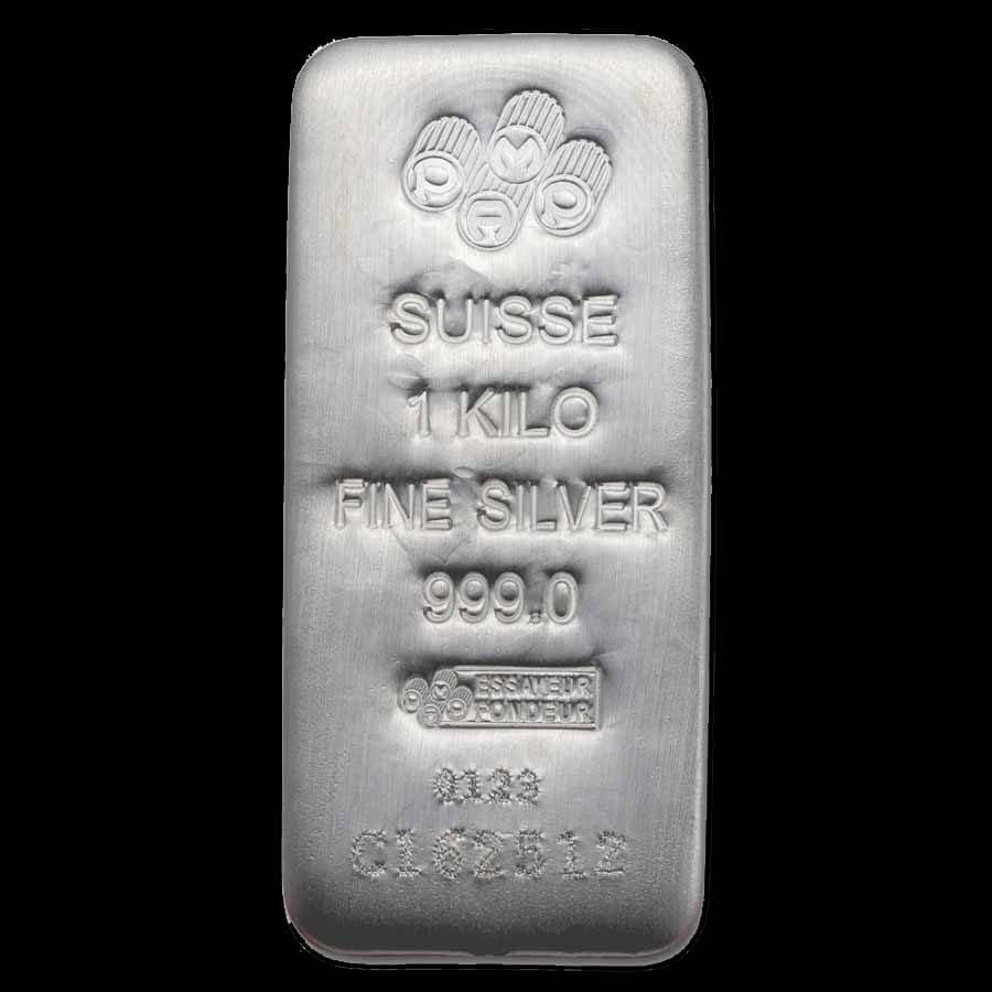 1 Kilo PAMP Suisse Silver Bar front with PAMP logo and serial number