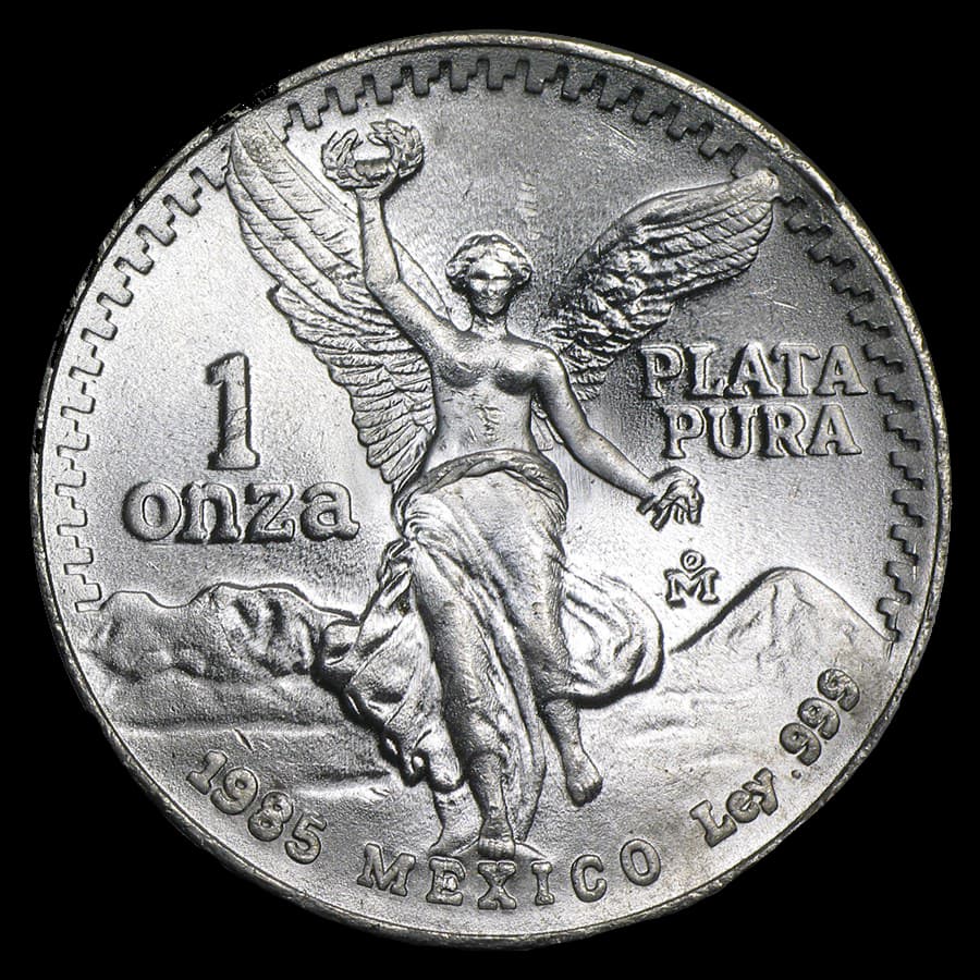 Mexican Libertad 1 oz silver coin obverse — Winged Victory Angel of Independence design
