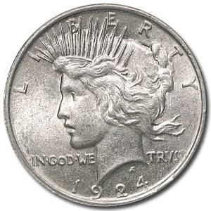 Peace Silver Dollar obverse — Liberty portrait with radiant crown, LIBERTY, IN GOD WE TRUST